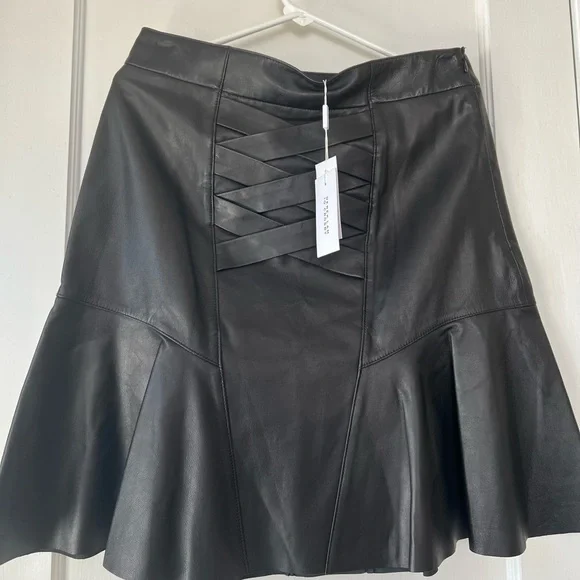 NWT Derek Lam Crosby Black Lace Up Leather Skirt size 10